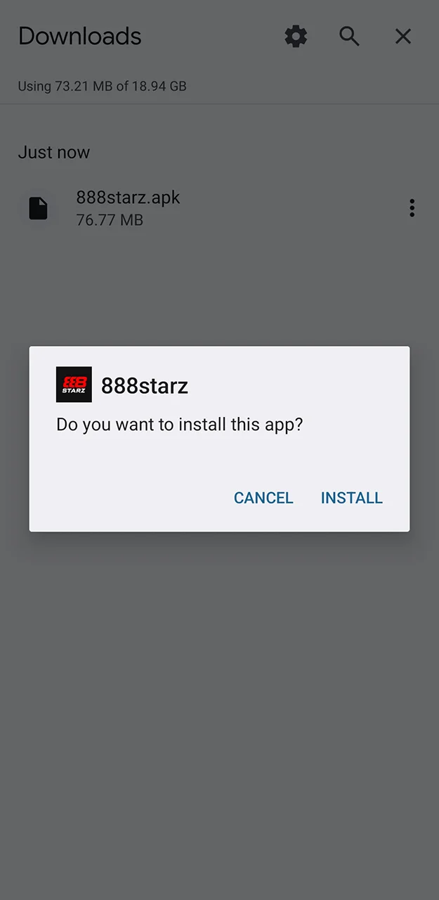Please confirm the quick installation of the 888starz app.