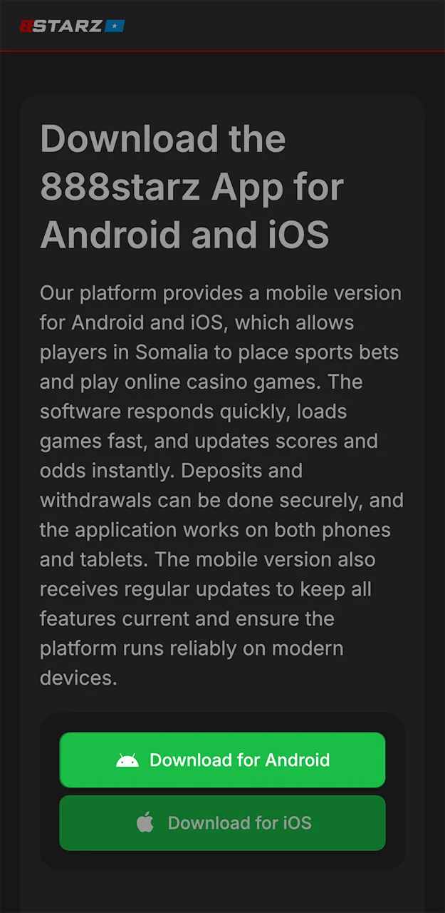 Click the green button to start installing the 888starz app.