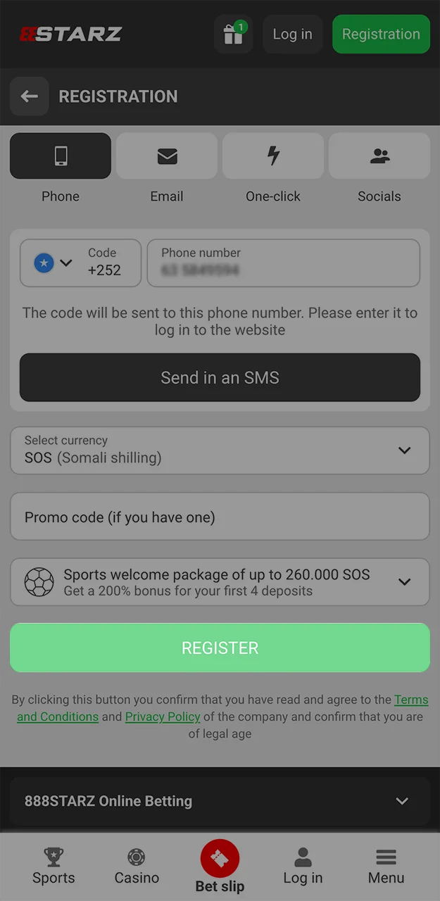 Please confirm your registration on the 888starz website.