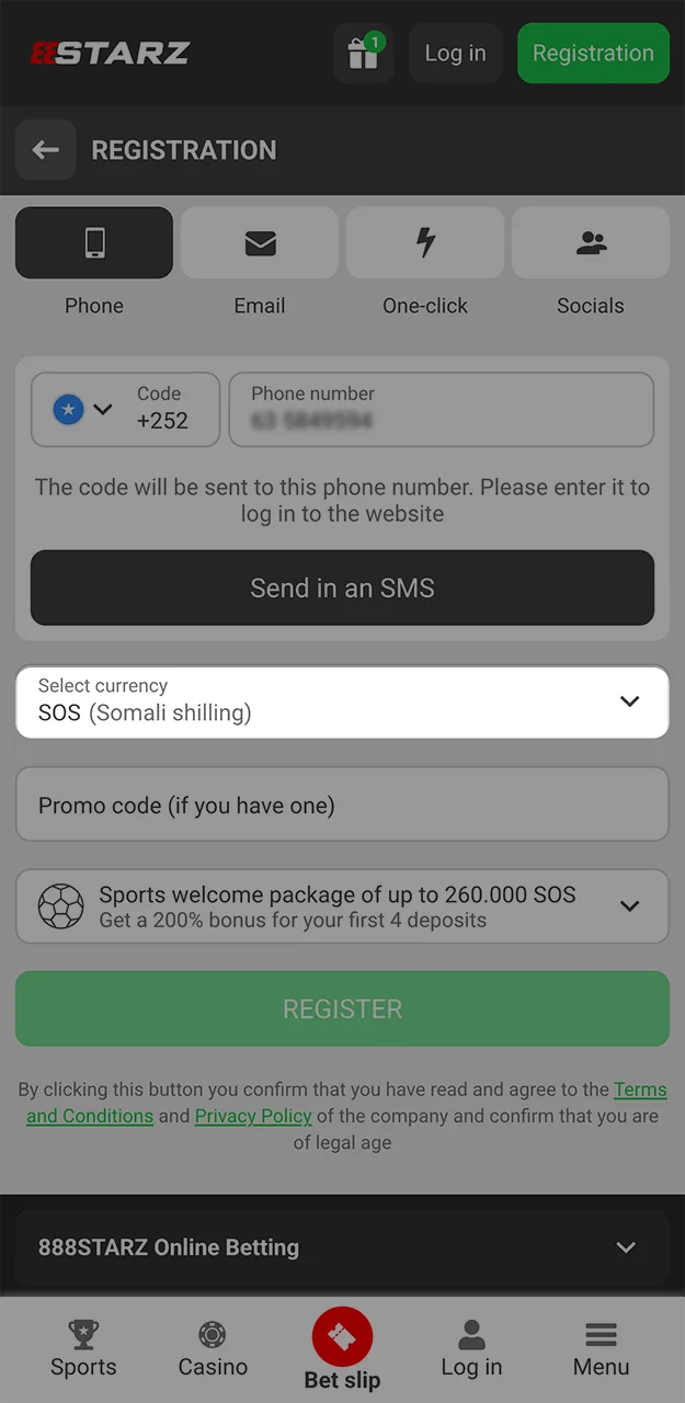 Select your currency and view the payment methods available on the 888starz website.